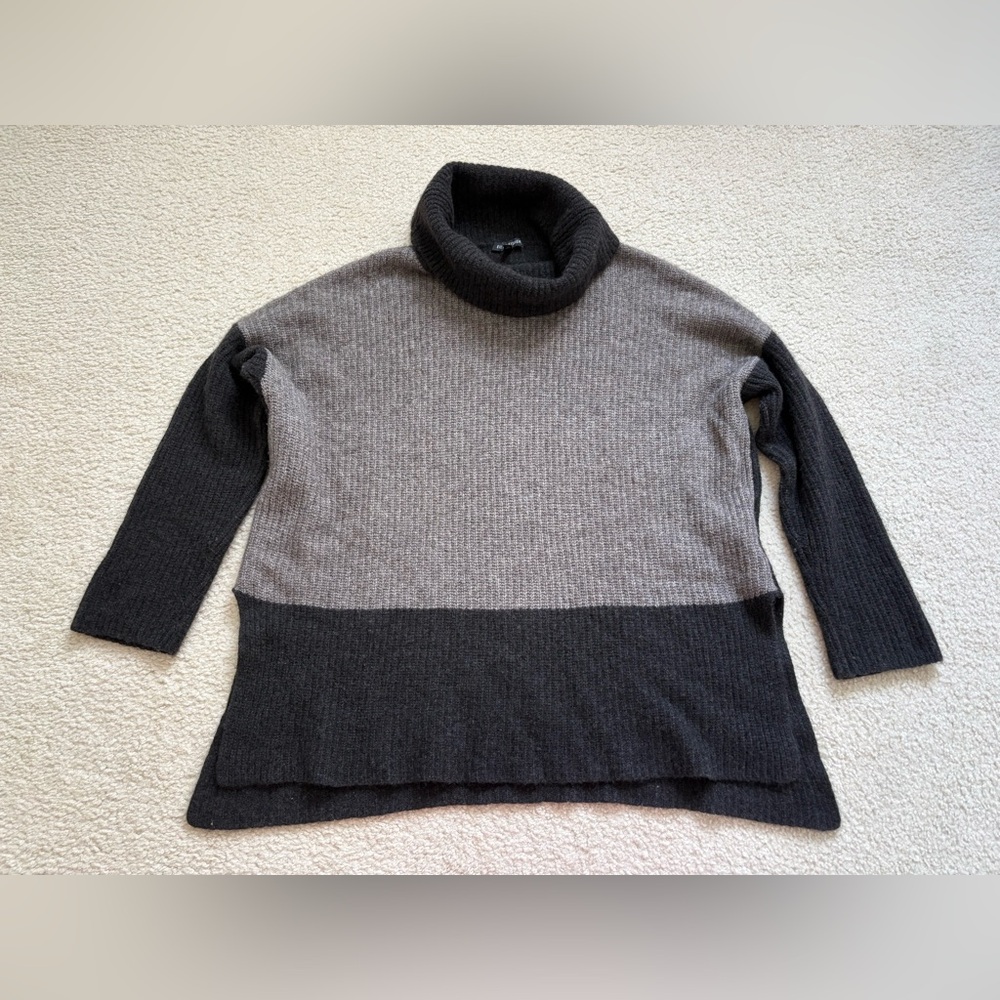 Eileen Fisher yak merino wool cowl neck grey black sweater lagenlook, cozy sz XL